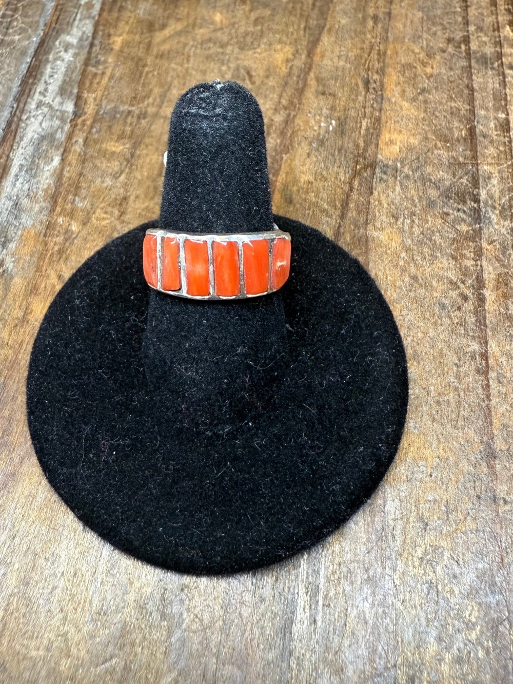 Sterling Silver coral Inlay Band Ring - Women Accessories